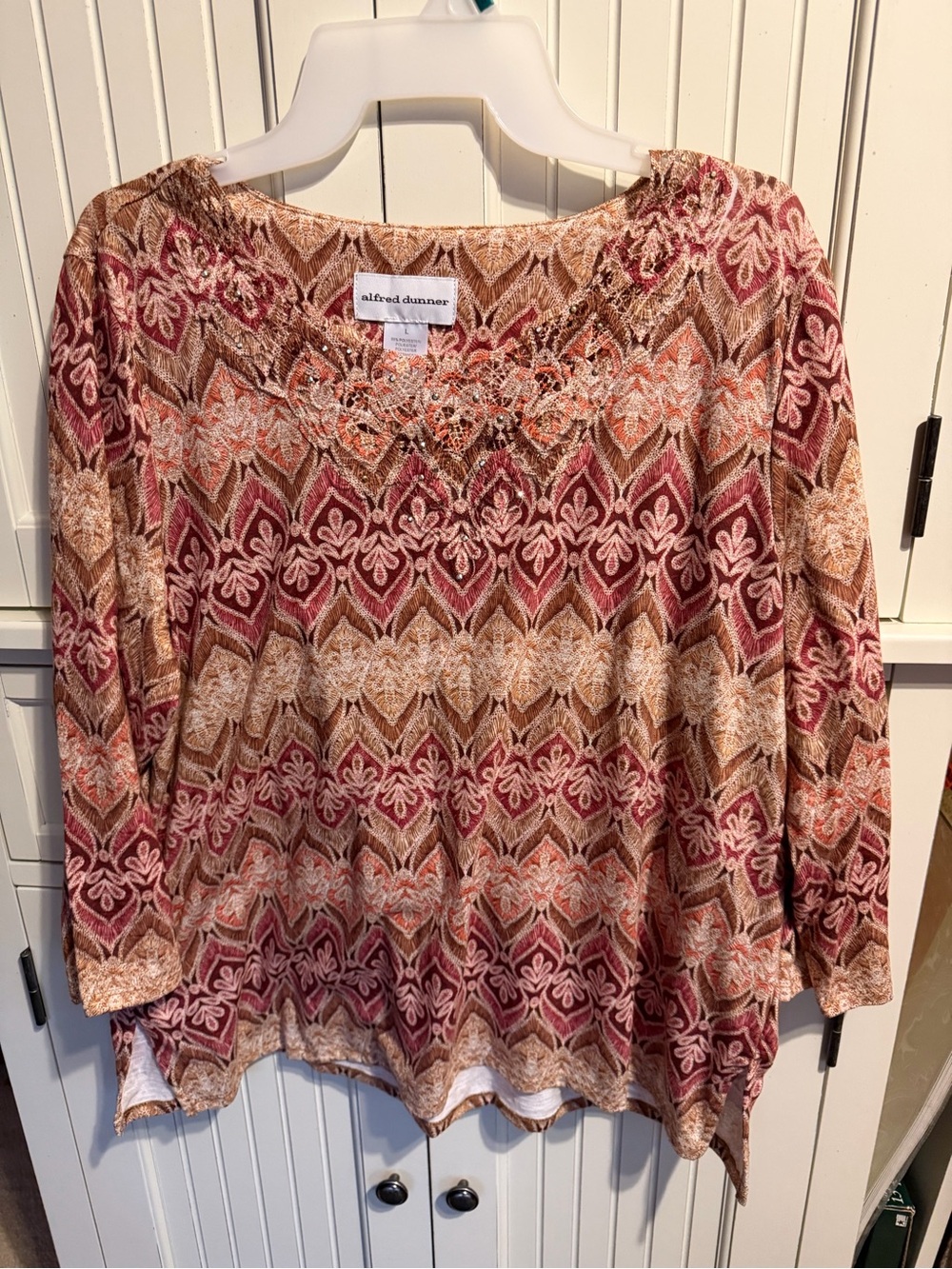 Alfred Dunner Women's Printed Long Sleeve Top in Rust Multi